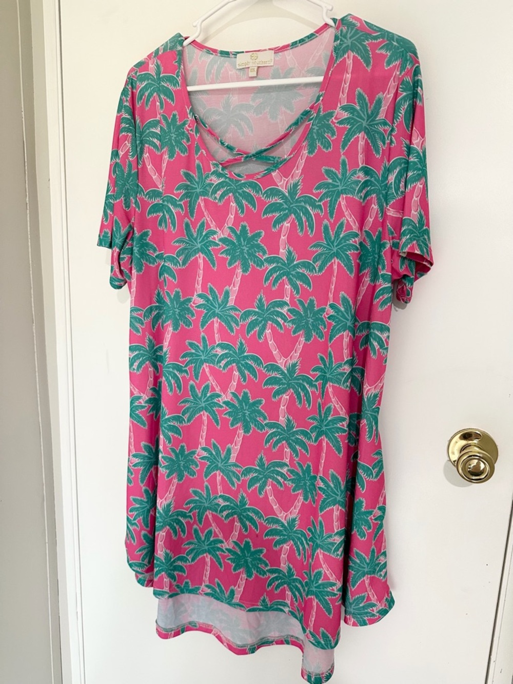 Simply Southern Pink and Teal Palm Print Mini Dress